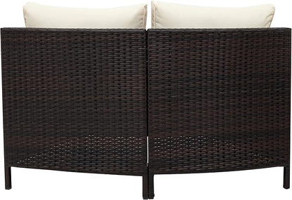 Merax 5-Piece Outdoor Sectional Sofa Set, All-Weather PE Wicker Patio Furniture with Tempered Glass Table, Half-Moon Conversation Set for Garden, Deck, Backyard Living Area,Beige