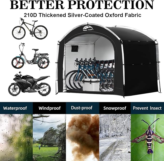 Storage Shed Bike Tent with Window, 210D Oxford Waterproof, Black