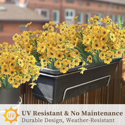 24 Yellow Bundles Artificial Flowers for Outdoors/Indoors Fake Flowers Plants for Indoor Outside Garden Porch Window Box Home Wedding Farmhouse