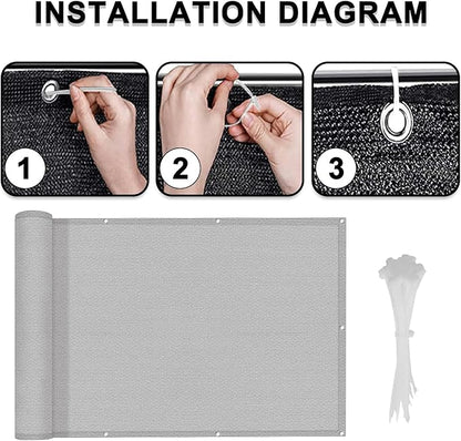 LOVE STORY 3'x10' Gray Balcony Screen Privacy Fence Cover (HDPE) UV Protection Weather-Resistant 3 FT Height Shield for Deck, Patio, Backyard, Outdoor Pool, Porch, Railing