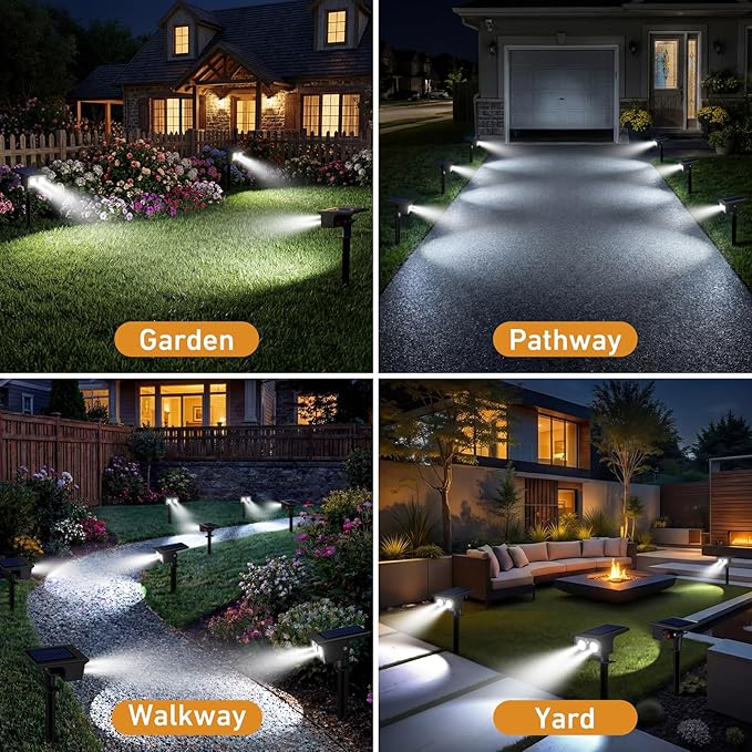 btfarm Solar Spot Lights Outdoor Waterproof, 8 Pack/3 Modes Motion Sensor Lights, Solar Powered Spotlights 2-in-1 Auto On/Off for Outside Pathway Yard Garden Landscape Lighting, Cool White