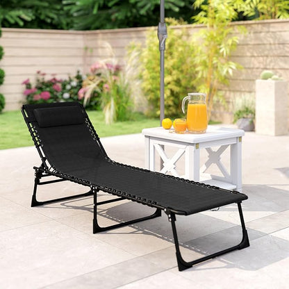 Outsunny Folding Chaise Lounge Chair, Patio Sun Tanning Chair, Outdoor Chaise Lounger with 4-Position Reclining Back, Breathable Mesh Seat for Beach, Poolside, Yard, Black