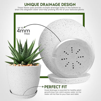 Utopia Home - Spotty Plant Pots Indoor with Drainage - 7/6.6/6/5.3/4.8 Inches Flower Pots - 10 Pack Plastic Planters - Ideal for Stocking Stuffers - (Speckled Grey, Pack of 10)