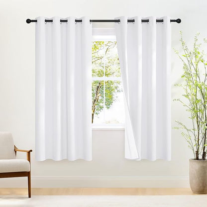NICETOWN Pure White 100% Blackout Curtains 72 inches Long with White Liner, Grommet Thermal Drapes Privacy Window Treatments for Bedroom/Night Shift, 1 Panel, W52 x L72