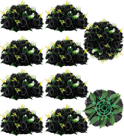 Artificial Flower Ball Centerpiece, 10 Pack, Black Silk Roses