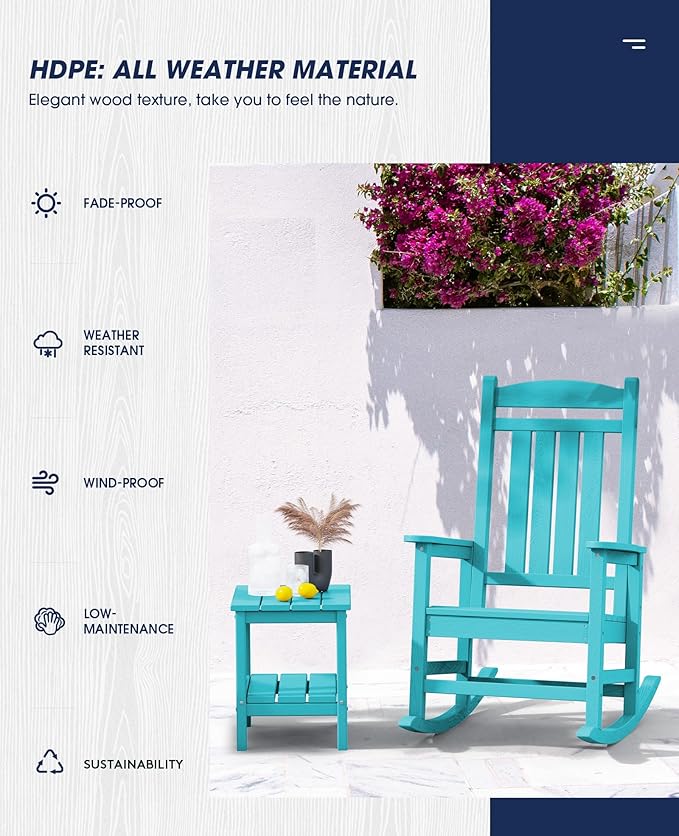 Rocking Chairs, 2-Pack in Aruba Blue, Weather-Resistant HDPE