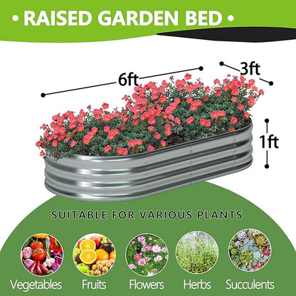 6x3x1ft(2 Pack) Galvanized Oval Raised Garden Bed,Outdoor Planter Box Metal Patio Kit Planting Bed for Vegetables Flowers Herb,Silver