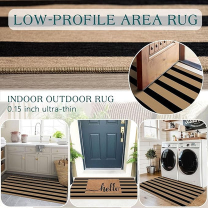 Outdoor Rug, Brown and Tan Stripe, Polyester, 2 x 4.25 Ft