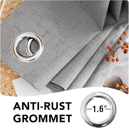 H.VERSAILTEX Linen Curtains 100% Blackout Curtains for Bedroom 90 inch Long Full Light Blocking Nature Linen Blended Window Curtains for Living Room Nickel Grommet (2 Panels, Dove Gray)