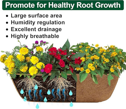 DUNCHATY Railing Planter Window Box - 4 Pack 24" Horse Trough Planter with Coco Fiber Liner - Deck Balcony Rail Planter for Porch Fence Patio Outdoor