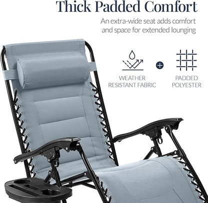 Best Choice Products Oversized Padded Zero Gravity Chair, Folding Outdoor Patio Recliner, XL Anti Gravity Lounger for Backyard w/Headrest, Cup Holder, Side Tray, Polyester Mesh - Breeze Blue