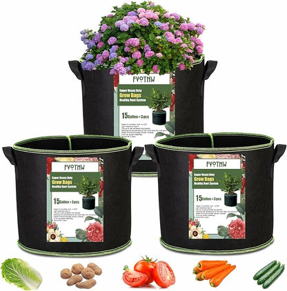 3-Pack 15 Gallon Plant Grow Bags, Thickened Nonwoven Fabric Pots with Handles,Sturdy Garden Planters Aeration Gardening Container to for Plants, Vegetables, and Flowers
