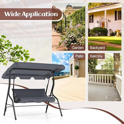 Tangkula 3 Person Porch Swing, Patio Swing with Removable Cushion & Powder-Coated Steel Frame, Outdoor Swing with Canopy for Porch, Backyard, Garden, Balcony (Gray)