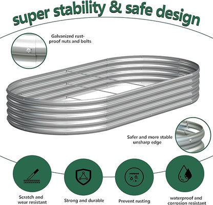 2PCS 8x4x1FT Galvanized Raised Garden Bed Kit,Vegetable Boxes-Oval Metal Flower Box,Large Planter Raised Beds Outdoor Garden for Planting,Fruit,Herb-Silver