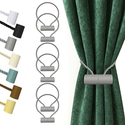 Hion Magnetic Curtain Tiebacks Grey 6 Pack, Curtain Tiebacks Buckles Holdbacks Holders Hooks Clip for Home Bedroom Office Decorative Thick or Thin Curtain