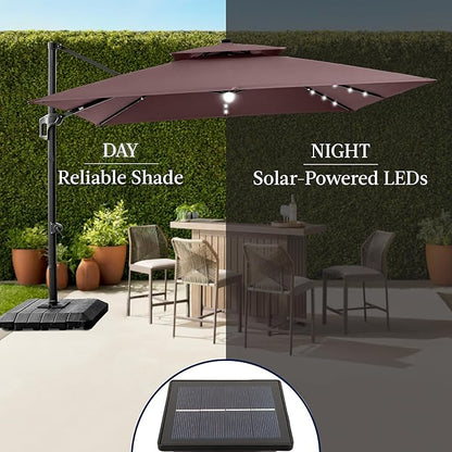 Best Choice Products 12x12ft LED Cantilever Patio Umbrella w/Base Included & 360° Rotation, Large Solar Offset Hanging Outdoor Sun Shade for Deck, Backyard Table w/Stand & Lights – Deep Taupe