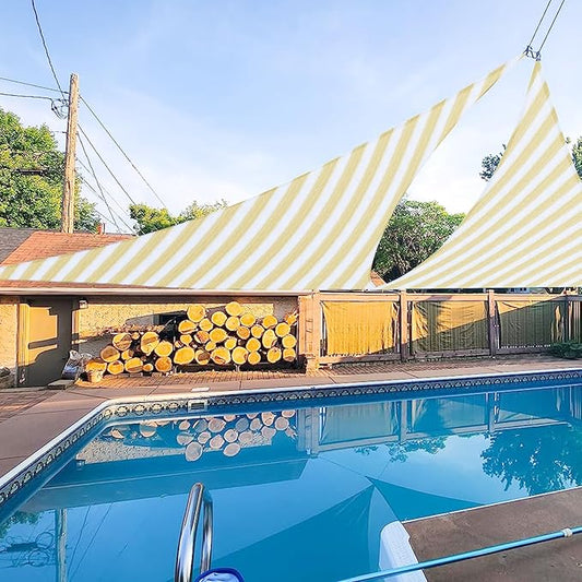 E&K Sunrise 17' x 17' x 17' Sun Shade Sail Triangle Canopy Shade Cover UV Block for Patio Backyard Garden Outdoor (Beige White Strip)