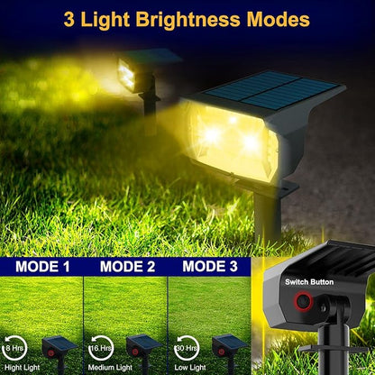 LOTMOS Solar Spot Lights Outdoor Waterproof IP67, 10 Pack Landscape Spotlights with 72 LEDs，3 Modes/ 2-in-1/Auto On/Off Solar Powered Flood Lights for Outside Garden Lawn Patio Driveway (Warm White)