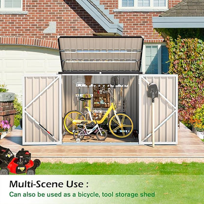 AECOJOY Outdoor Trash Can Storage, 46 Cu.Ft White Trash Can Storage Cabinet Shed Outdoor Horizontal Storage Cabinet Waterproof, Garbage Can Storage Bicycle Sheds & Outdoor Storage Clearance