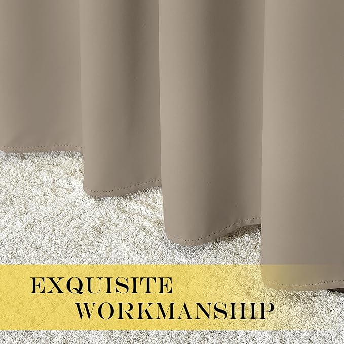 NICETOWN Patio Blackout Curtain Panels - Extra Wide Sliding Door Thermal Insulated Drape, Privacy Room Divider Curtain for Bedroom Office (Taupe, 66 x 118 Inch Long)