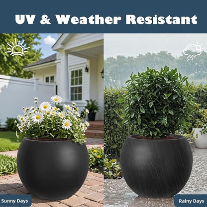 Large Round Planter with Drainage Hole, 13.7''H × 17.7''D Sphere Planter Indoor Plant Flower Pot for Outdoor Garden Patio Home, Black