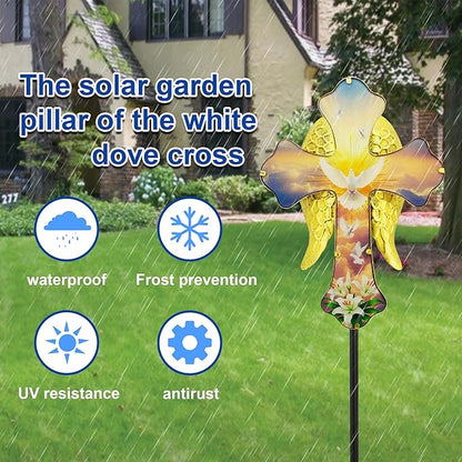 Solar White Dove Cross Garden lamp - Angel Wing Memorial Decoration, Waterproof Cemetery Solar Wooden Stake lamp for Easter, Courtyard, Yard - A Sympathetic Gift for Loved Ones.