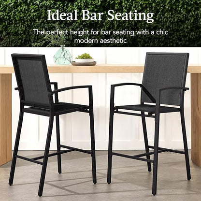 Best Choice Products Outdoor Bar Stools Set of 2, Bar Height, Patio Furniture, All Weather Mesh Design w/Armrest - Black /Black