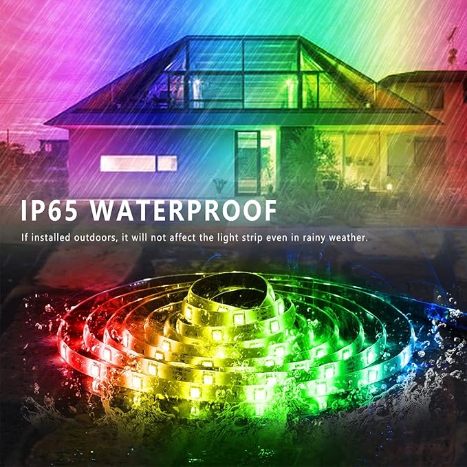 Outdoor Led Strip Lights Waterproof 298ft (2*149ft), Ip65 Outside Led Light Strip Waterproof with Remote and App Control, Exterior Led Rope Lights Music Syne RGB Strip Lights for Bedroom Decor