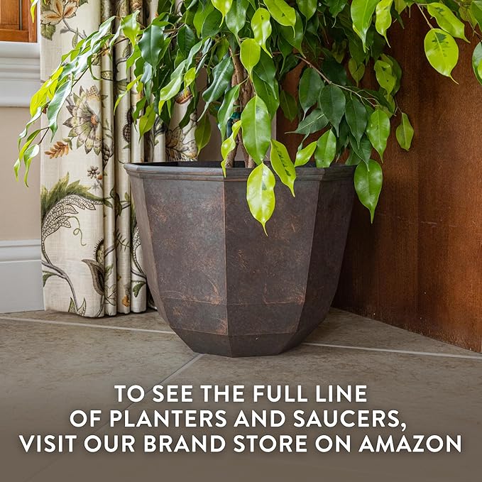 Classic Home and Garden Shaina Planting Pots - Lightweight Indoor & Outdoor Plant Pots - UV-Resistant Resin Flower Pots - Pot Planters for Flowers & Herbs (15” Weathered Copper)