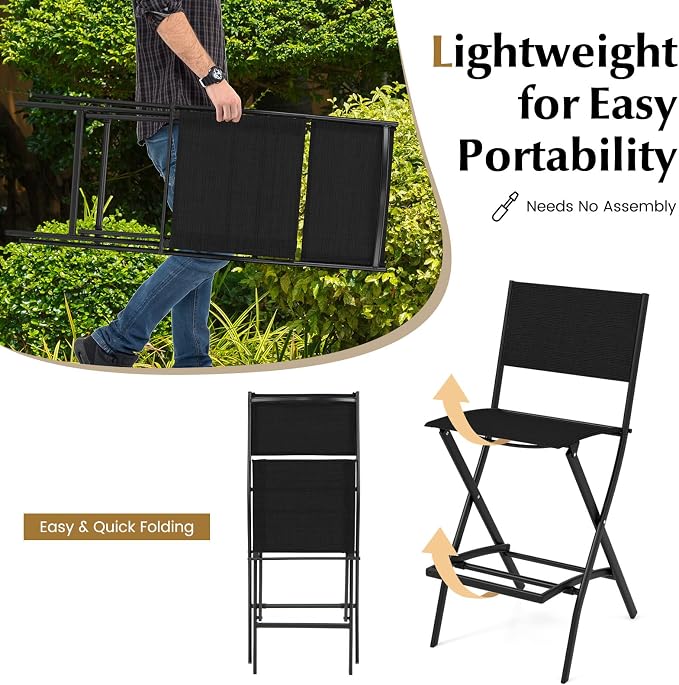 Bar Chairs Set of 4 Black Folding Outdoor Patio Stools