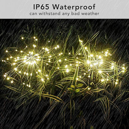 FOOING 6 Pcs Solar Garden Lights Solar Firework Lights, 200 LED String Light 2 Modes Twinkling Nightlight for Outside, Wedding, Party,Patio Home Deceration (Warm White)