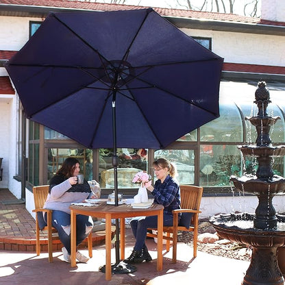 Sunnydaze Outdoor Patio Umbrella - Polyester Table Market Umbrella with Push-Button Tilt and Crank - 8 Sturdy Ribs - Navy Blue - 9ft