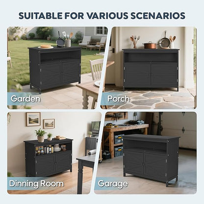 HIPS All-Weather Outdoor Storage Cabinet,Outdoor Sideboard with Magnetic Doors,3-Shelves Patio Storage Cabinet, Used for Garden,Buffet Cabinet,TV Stand, Bar Table,Balcony