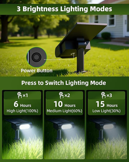 EZVALO Solar Spot Lights Outdoor IP67 Waterproof, Adjustable Solar Landscape Lights, 3 Lighting Modes Solar Spotlights for Outside Yard Garden Plant Trees Pathway Flag (Cool White-4Pack)