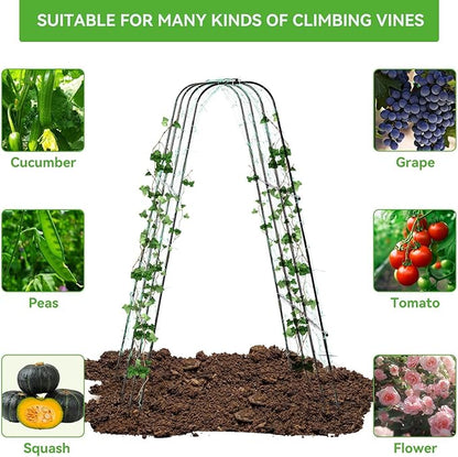 Lalahoni Cucumber Trellis, 65" X 65" Metal Garden Arch Trellis Climbing Plant Outdoor Support for Vine Fruits Flowers Vegetables Peas Beans Squash Cucumber Tomato Raised Bed, with Netting, Lightweight