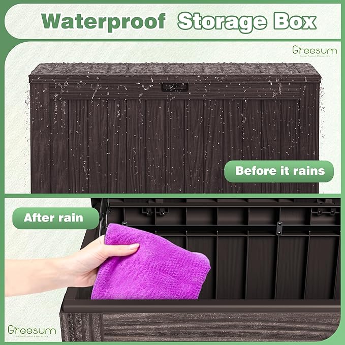 Deck Box 120 Gallon Outdoor Storage Bin with Lid, Dark Brown Resin