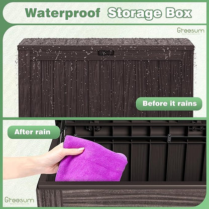 Deck Box 120 Gallon Outdoor Storage Bin with Lid, Dark Brown Resin