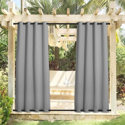 NICETOWN Outdoor Curtains Sunblock with Rustproof Grommet Top and Bottom 2 Panels, Thermal Insulated Fixed Windproof Blackout Outdoor Curtain Drapes Privacy for Patio, W52 x L95, Silver Grey