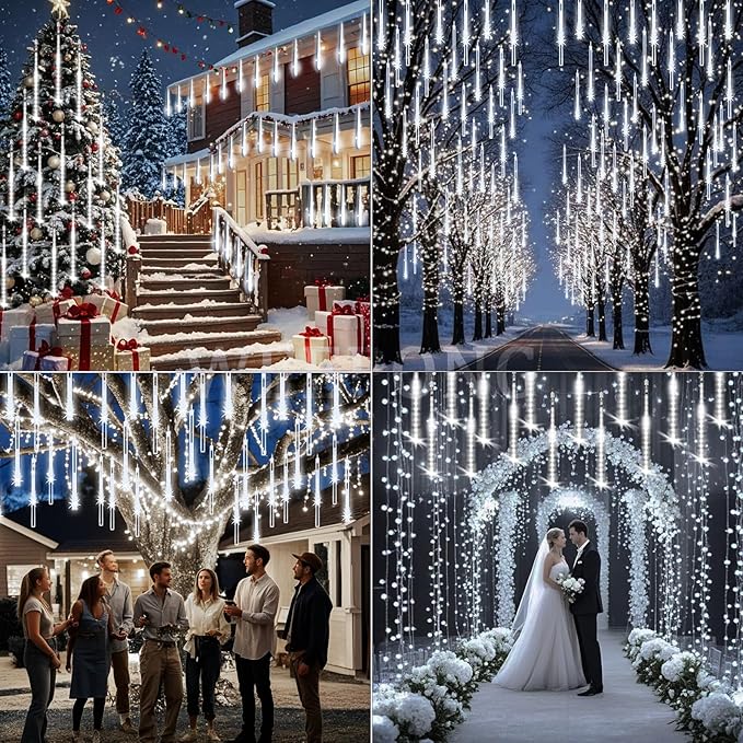 String Lights Outdoor 32 Tubes 768 LEDs White Meteor Shower