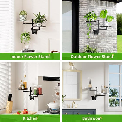 Rotating Window Wall Plant Shelves Indoor Wall Plant Stand Holder 2-Tier Floral Metal Window Shelf Holder for Multiple Plants Space Saving Pet Child Friendly Home Decor Layer Butterfly Design Black