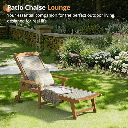 LUE BONA Chaise Lounge Chair Outdoor Set of 2, HDPS and HDPE Wicker Material, Patio Lounge Chair with Adjustable Backrest, Resin Pool Lounge Chairs with Wheels for Backyard, Poolside and Deck