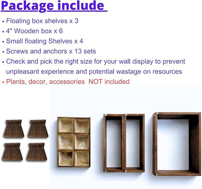 LaLaGreen Wall Planters for Indoor Plants (13-Piece Set) Small Wall-Mounted Vertical Plant Holder, Large Wooden Floating Shelves Decorative Wood Display for Kitchen, Bathroom, Living Room, Home Decor