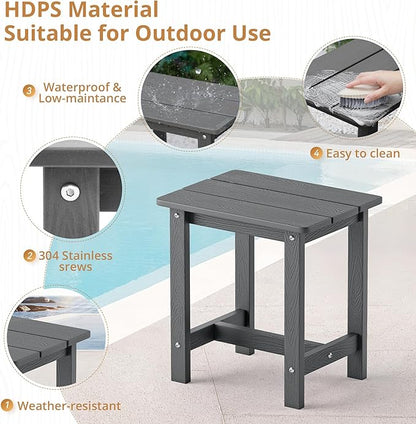 LUE BONA Outdoor Side Table Set of 2, HDPS Small Outdoor Table, Adirondack Side Table, Outside End Table for Patio, Deck, Pool, Weather Resistant/Easy Maintenance, Dark Gray