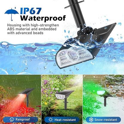TOBUSA Solar Spot Lights Outdoor Waterproof, RGB Solar Color Changing Lights with 9 Lighting Modes, Multi-Color Solar Powered Landscape Spotlights for Holiday Decorations Yard Garden Pathway, 2-Pack