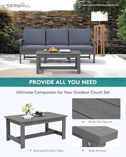 SERWALL HDPE Patio Sofa Set, 4-piece Sectional Outdoor Furniture Set, All Weather Outdoor Couch Set Patio Furniture Set for Deck, Lawn, Grey Frame with Grey Cushion