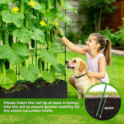 Large Cucumber Trellis for Climbing Plants Outdoor with Grow Bag,67" Tall Metal U-Frame Plant Trellis for Raised Bed with Garden Netting and Plant Clip Plant Ties for Vegetables Tomatoes Squash Pea