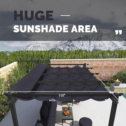 PURPLE LEAF 10' x 13' Outdoor Retractable Pergola with Double Sun Shade Canopy Patio Aluminum Pergola Metal Shelter with Light for Backyard Deck Garden, Navy Blue