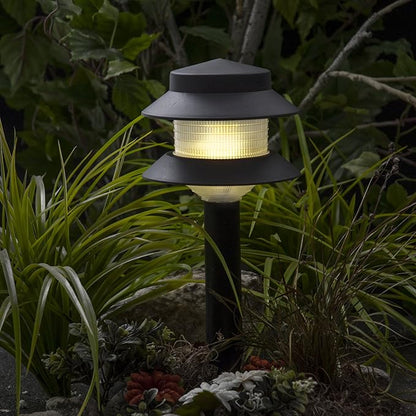 GreenLighting Paradise Low Voltage Landscape Pathway Lights - 2 Tier Outdoor Garden Lights - Easy, Simple Installation - Walkway, Lawn, Landscape Lighting (Black, 4 Pack)