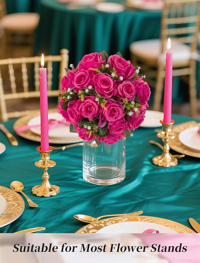 Artificial Flower Balls, Hot Pink Silk Roses, 10 Pack
