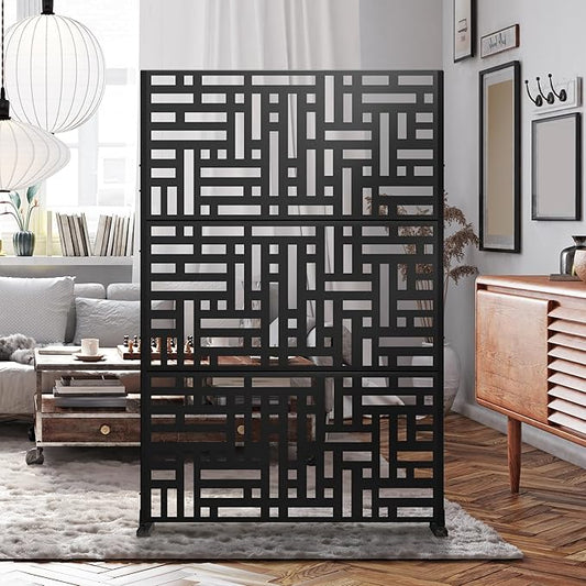 Decorative Fence Privacy Screen, 47 x 72 Inch Black Freestanding Metal Panel